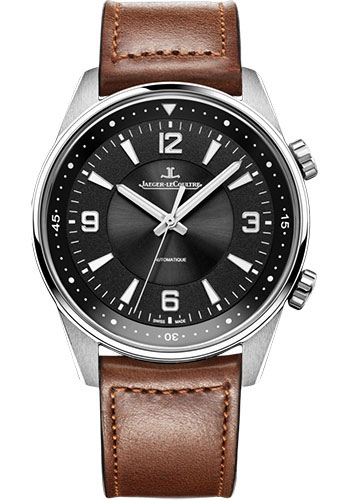 Jaeger-LeCoultre Polaris Automatic Watch - 41 mm Stainless Steel Case - Black Dial - Brown Leather Strap