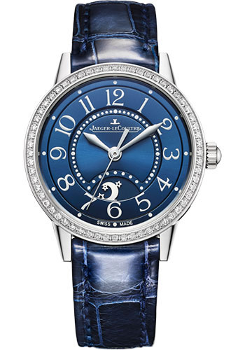 Jaeger-LeCoultre Rendez-Vous Night & Day Small Watch - 29 mm Stainless Steel Case - Diamond Bezel - Blue Dial - Blue Leather Strap