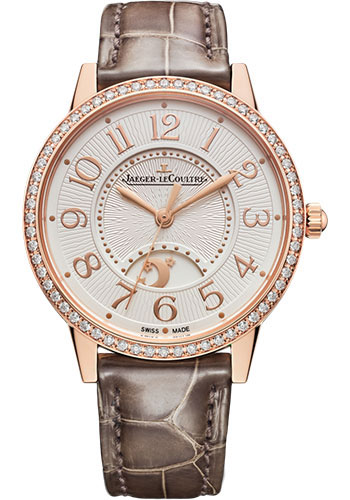 Jaeger-LeCoultre Rendez-Vous Night & Day Medium Watch - 34 mm Pink Gold Case - Diamond Bezel - Silver Dial - Brown Leather Strap