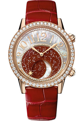 Jaeger-LeCoultre Rendez-Vous Moon Watch - 39 mm Pink Gold Case - Diamond Bezel - Mother-Of-Pearl Moon Dial - Brown Leather Strap