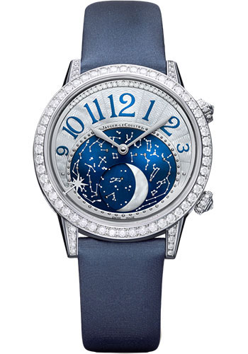Jaeger-LeCoultre Rendez-Vous Moon Watch - 36 mm White Gold Case - Diamond Bezel - Blue Guilloché Dial - Blue Satin Strap