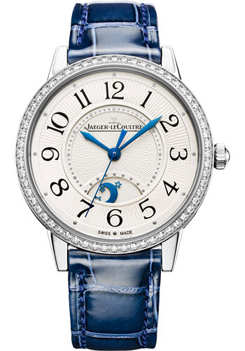 Jaeger-LeCoultre Rendez-Vous Night & Day Medium Watch - 34 mm Stainless Steel Case - Diamond Bezel - Grey Front Dial - Blue Alligator Strap