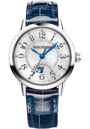 Jaeger-LeCoultre Rendez-Vous Night & Day Small Watch - 29 mm Stainless Steel Case - Mother-Of-Pearl Center Dial - Blue Alligator Strap