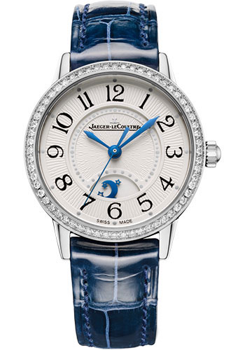 Jaeger-LeCoultre Rendez-Vous Night & Day Small Watch - 29 mm Stainless Steel Case - Diamond Bezel - Grey Dial - Blue Alligator Strap