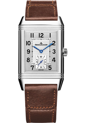 Jaeger-LeCoultre Reverso Classic Large Small Seconds Watch - 45.6 mm Stainless Steel Case - Silvered Guilloche Dial - Brown Leather Strap