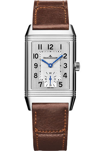 Jaeger-LeCoultre Reverso Classic Medium Small Seconds Watch - 42.9 mm Stainless Steel Case - Silvered Guilloche Dial - Brown Leather Strap
