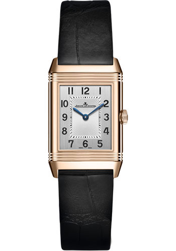 Jaeger-LeCoultre Reverso Classic Small Duetto Watch - 34.2 mm Pink Gold Case - Guilloche Front Dial - Black Leather Strap