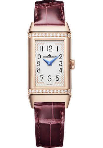 Jaeger-LeCoultre Reverso One Duetto Moon Watch - 40.1 mm Pink Gold Case - Silvered Dial - Red Leather Strap