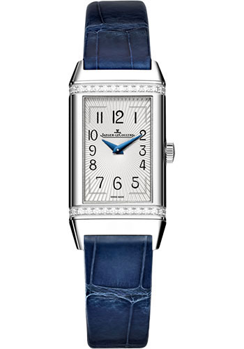Jaeger-LeCoultre Reverso One Watch - 40.1 mm Stainless Steel Case - Diamond Bezel - Silvered Dial - Blue Leather Strap