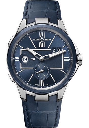 Ulysse Nardin Executive Dual Time 42 mm Beware of Blast - Steel Case - Blue Dial - Leather Strap