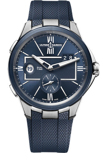 Ulysse Nardin Executive Dual Time 42 mm Beware of Blast - Steel Case - Blue Dial - Rubber Strap