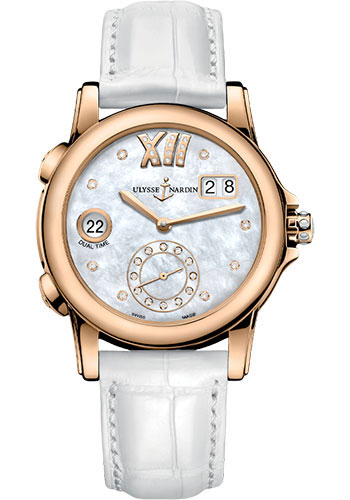 Ulysse Nardin Lady Dual Time 37.5 mm - Rose Gold Case - White Dial - Leather Strap
