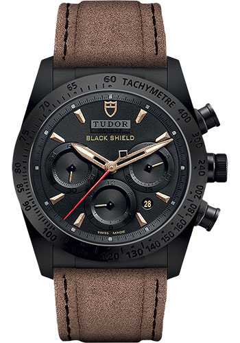 Tudor Fastrider Black Shield Watch - Black And Bronze Dial - Beige Alcantara Leather Strap
