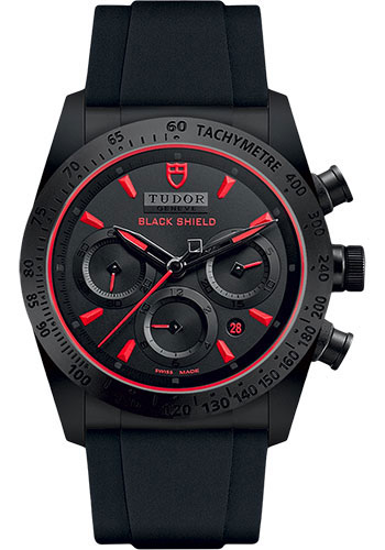 Tudor Fastrider Black Shield Watch - Black And Red Dial - Black Rubber Strap