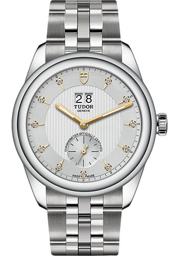 Tudor Glamour Double Date Watch - 42mm Steel Case - Silver Diamond Dial - Bracelet