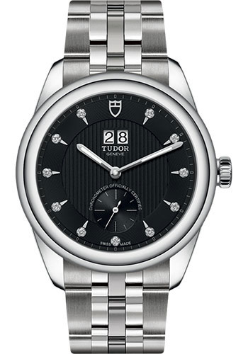 Tudor Glamour Double Date Watch - 42mm Steel Case - Silver Dial - Brown Leather Strap