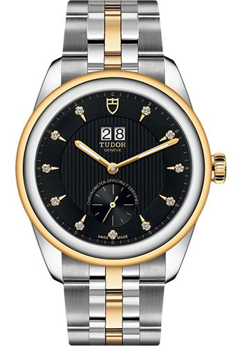 Tudor Glamour Double Date Watch - 42mm Steel and Gold Case - Black Diamond Dial - Bracelet