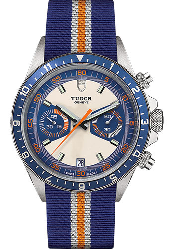 Tudor Heritage Chrono Watch - 42mm Steel Case - Blue Bezel - Opaline-Blue Dial - Blue-Orange Fabric Strap