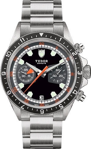 Tudor Heritage Chrono Watch - 42 mm Steel Case - Black Bezel - Black-Grey Dial - Bracelet