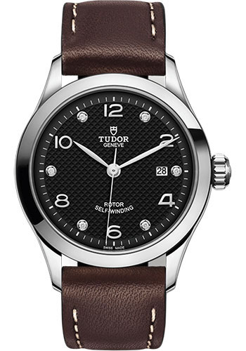 Tudor 1926 Watch - 28mm Steel Case - Black Diamond Dial - Brown Leather Strap