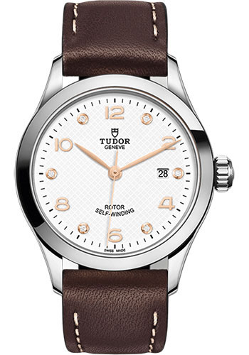 Tudor 1926 Watch - 28mm Steel Case - White Diamond Dial - Brown Leather Strap