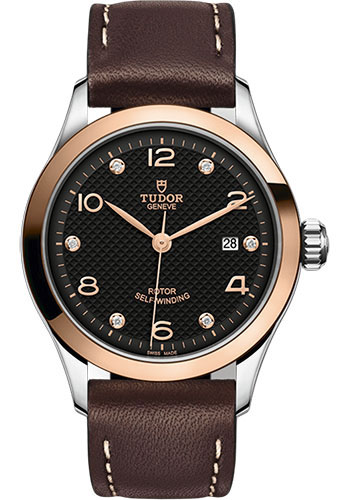 Tudor 1926 Watch - 28mm Steel and Gold Case - Black Diamond Dial - Brown Leather Strap
