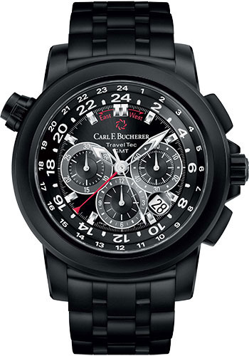Carl F. Bucherer Patravi TravelTec Black Watch - Blackened Steel Case - Black Dial - Steel Bracelet