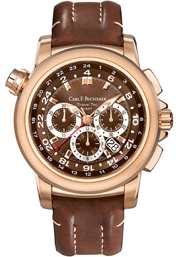 Carl F. Bucherer Patravi TravelTec Watch - Rose Gold Case - Brown Dial - Brown Strap