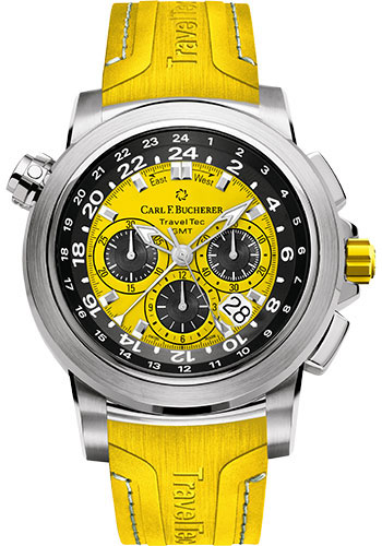 Carl F. Bucherer Patravi TravelTec Color Edition Watch - Steel Case - Yellow Dial - Yellow Rubber Strap
