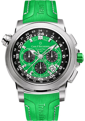 Carl F. Bucherer Patravi TravelTec Color Edition Watch - Steel Case - Green Dial - Green Rubber Strap