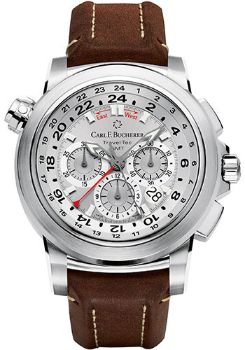 Carl F. Bucherer Patravi TravelTec Watch - Steel Case - Silver Dial - Brown Strap