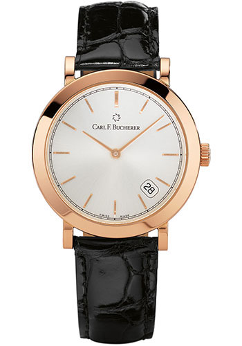 Carl F. Bucherer Adamavi Watch - 36 mm Rose Gold Case - Silver Index Dial - Black Alligator Strap