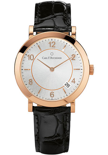 Carl F. Bucherer Adamavi Watch - 36 mm Rose Gold Case - Silver Arabic Dial - Black Alligator Strap