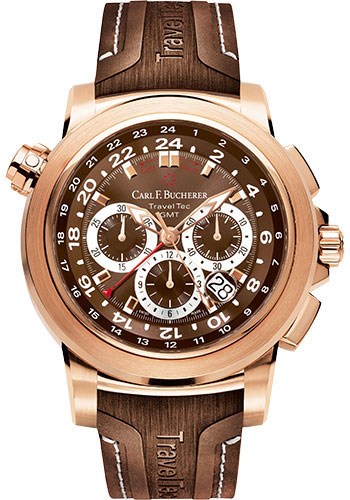 Carl F. Bucherer Patravi TravelTec Watch - Rose Gold Case - Ceramic Bezel - Brown Dial - Brown Rubber Strap