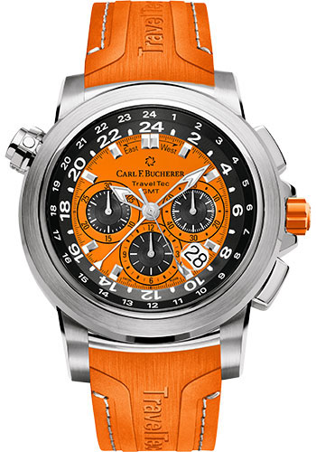 Carl F. Bucherer Patravi TravelTec Color Edition Watch - Steel Case - Orange Dial - Orange Rubber Strap