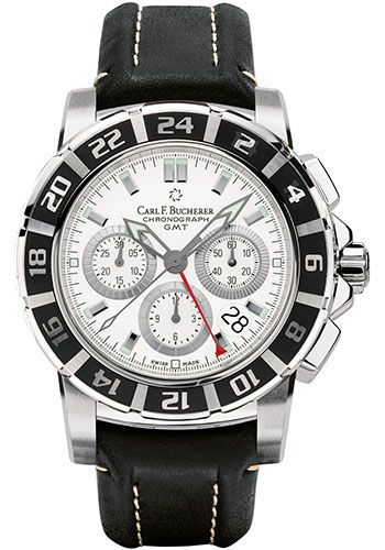 Carl F. Bucherer Patravi TravelGraph Watch - Steel Case - Rubber Bezel - White Dial - Black Strap