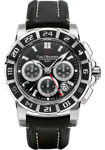 Carl F. Bucherer Patravi TravelGraph Watch - Steel Case - Rubber Bezel - Black Dial - Black Strap