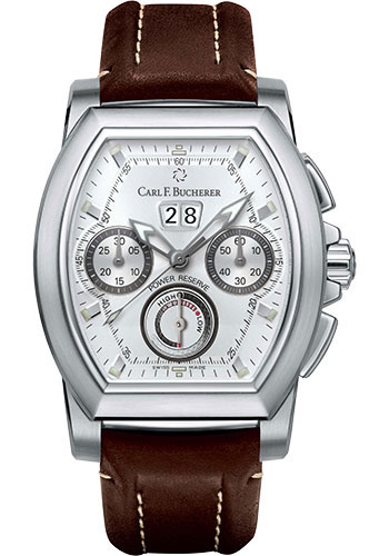 Carl F. Bucherer Patravi T-Graph Watch - Steel Case - Silver Dial - Brown Strap