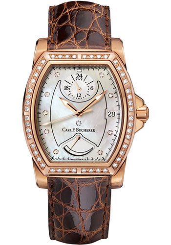 Carl F. Bucherer Patravi T-24 Watch - Rose Gold Case - Diamond Bezel - Mother-of-Pearl Dial - Brown Alligator Strap