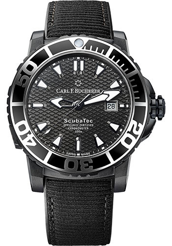Carl F. Bucherer Patravi ScubaTec Black Watch - 44.6 mm DLC-Coated Titanium Case - Titanium And Ceramic Bezel - Black Dial - Rubber Strap