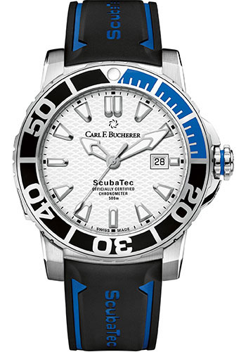 Carl F. Bucherer Patravi ScubaTec Watch - 44.6 mm Steel Case - Ceramic Bezel - Silver Dial - Black Rubber Strap