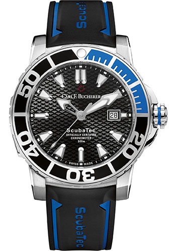 Carl F. Bucherer Patravi ScubaTec Watch - 44.6 mm Steel Case - Ceramic Bezel - Black Dial - Black Rubber Strap