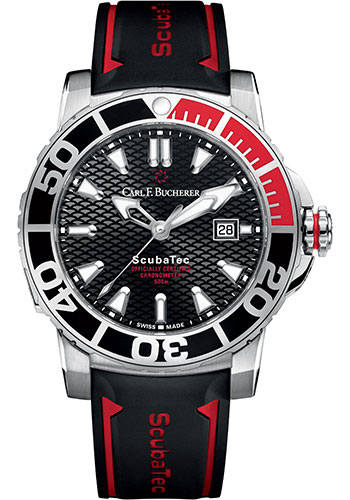 Carl F. Bucherer Patravi ScubaTec Watch - 44.6 mm Steel Case - Black Dial - Black And Red Rubber Strap
