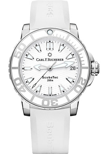 Carl F. Bucherer Patravi ScubaTec Watch - 36.5 mm Steel And Ceramic Case - White Dial - White Rubber Strap