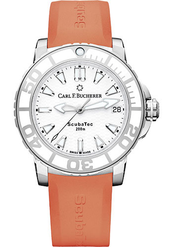 Carl F. Bucherer Patravi ScubaTec Watch - 36.5 mm Steel And Ceramic Case - White Dial - Orange Rubber Strap