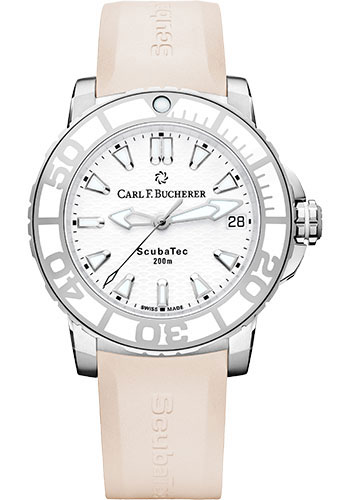 Carl F. Bucherer Patravi ScubaTec Watch - 36.5 mm Steel And Ceramic Case - White Dial - Beige Rubber Strap