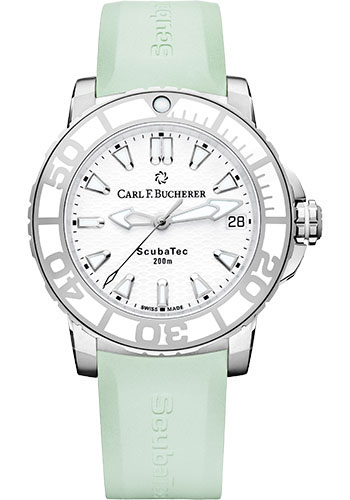 Carl F. Bucherer Patravi ScubaTec Watch - 36.5 mm Steel And Ceramic Case - White Dial - Green Rubber Strap