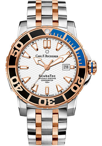 Carl F. Bucherer Patravi ScubaTec Watch - 44.6 mm Steel And Rose Gold Case - Rose Gold And Ceramic Bezel - Silver Dial