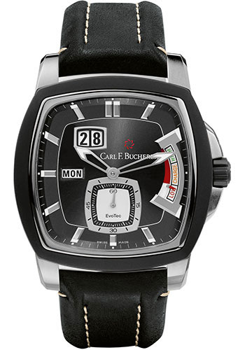 Carl F. Bucherer Patravi EvoTec PowerReserve Watch - Steel Case - Rubber Bezel - Black Dial - Black Strap