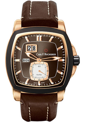 Carl F. Bucherer Patravi EvoTec DayDate Watch - Rose Gold Case - Rubber Bezel - Brown Dial - Brown Strap